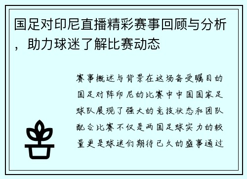 国足对印尼直播精彩赛事回顾与分析，助力球迷了解比赛动态